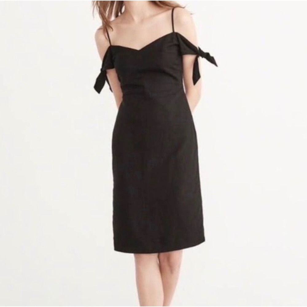 Abercrombie & Fitch Black Linen Blend Off Shoulder Sheath Dress 8T Tall LBD
